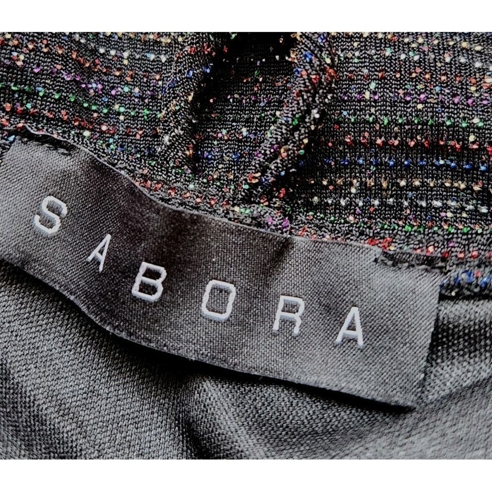 VTG Sabora Choker Dress Y2K 90's Bodycon Size M Black Multicolor Glitter Stretch - Picture 6 of 9
